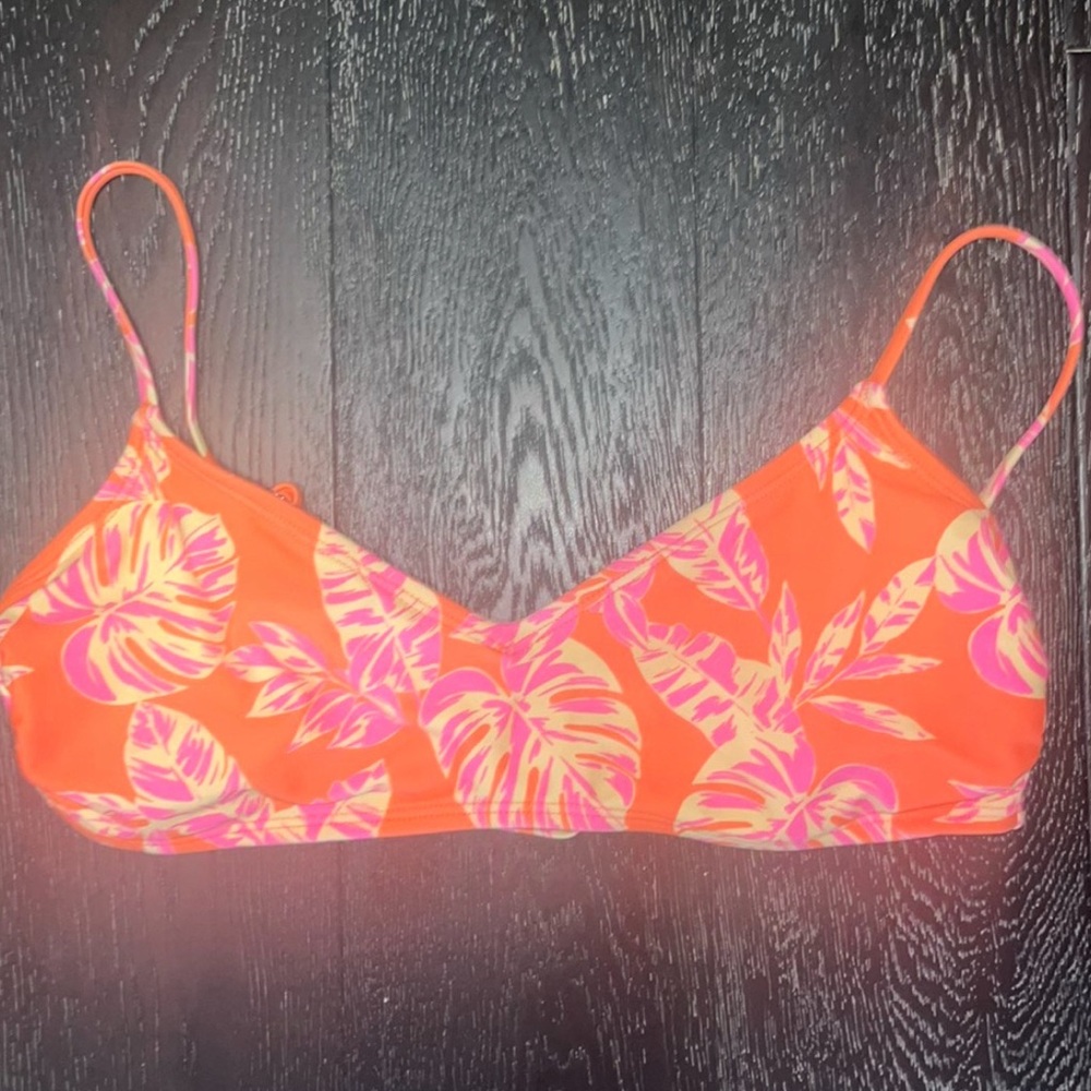 Tropical Orange and Pink Leaf Bikini Top
